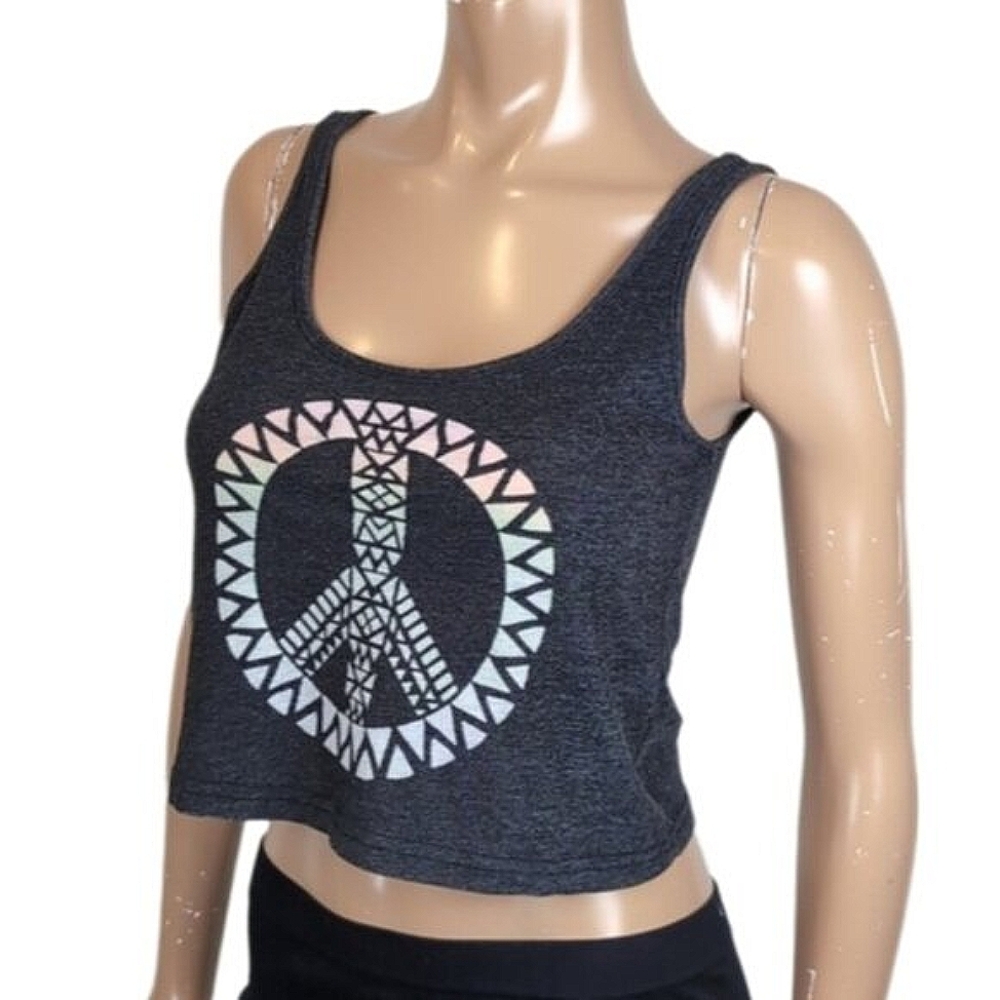Topshop Rainbow Peace Sign Sleeveless Crop Tank Top Pride Hippie Festival Size 2